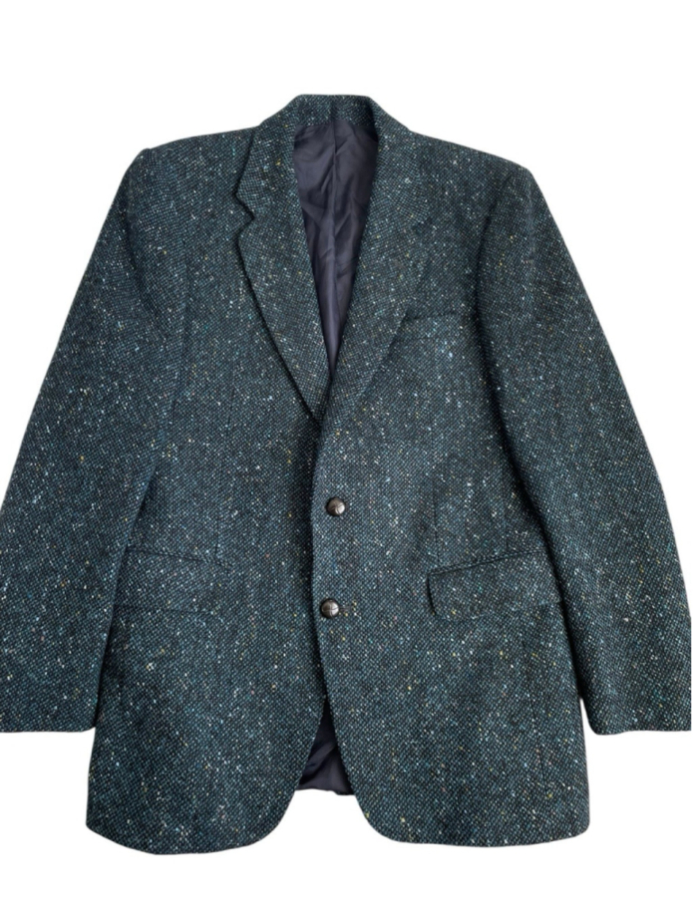 Irish Donegal Style Tweed Blazer Jacket Men 38S Teal Regular Fit Wool Sport Coat